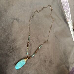 Turquoise Teardrop Pendant Necklace - Gold Chain